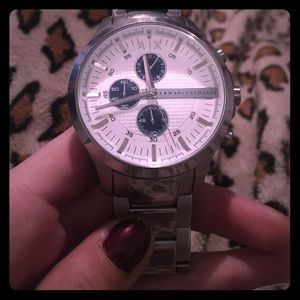 MEN A/X ARMANI EXCHANGE SILVER —WHITE FACED WATCH